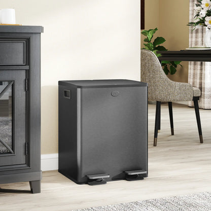 Dual Garbage Bin, Soft Close Trash Can, 2 x 20 Liter, Black Household Supplies at Gallery Canada