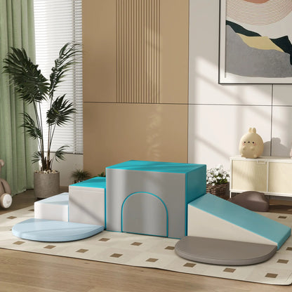 7 Piece Indoor Soft Play Set, Toddler Climb Crawl, Blue Grey Baby Gym & Playmats at Gallery Canada