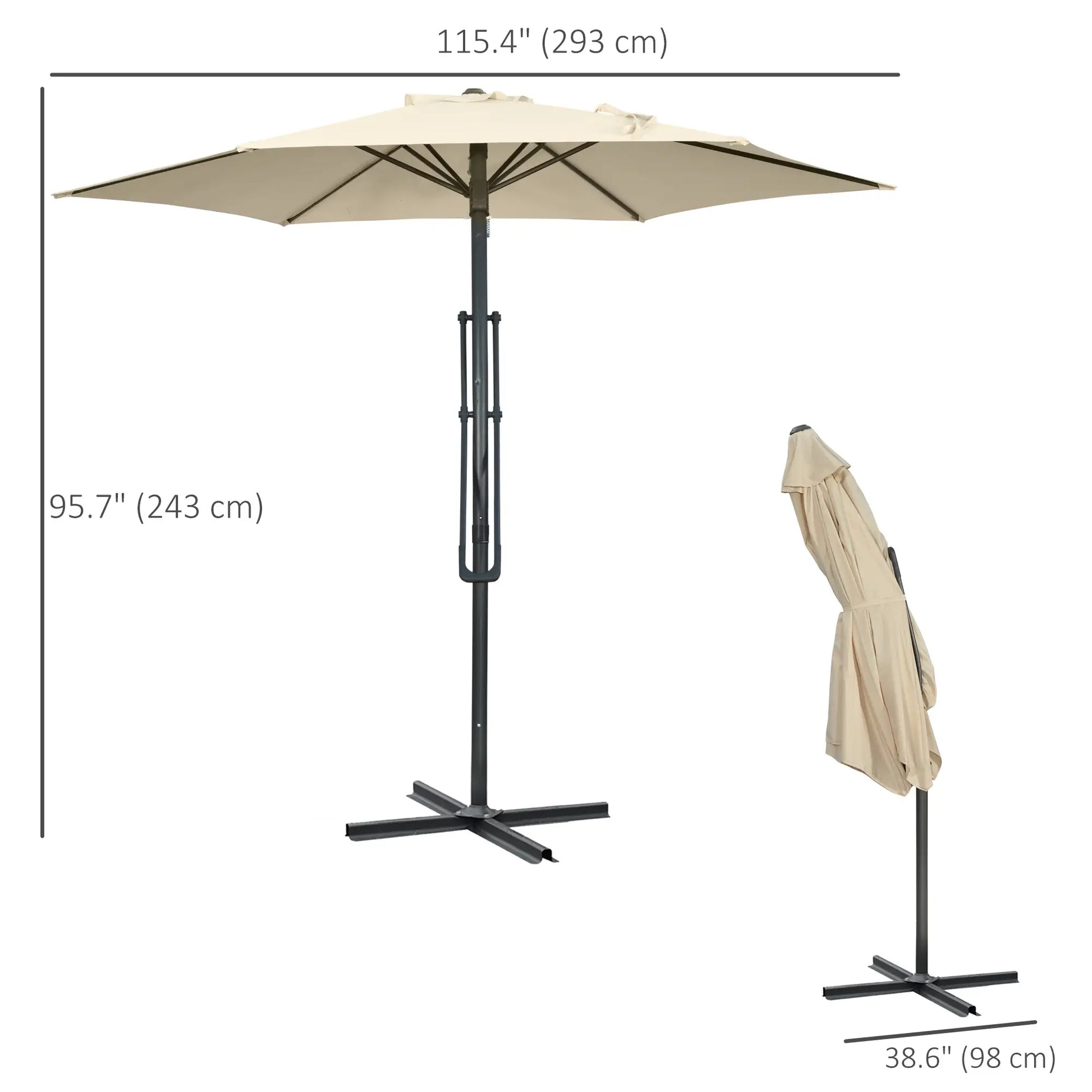 10ft Cantilever Patio Umbrella, Crank Handle, Cross Base, Cream White Sun Umbrellas at Gallery Canada