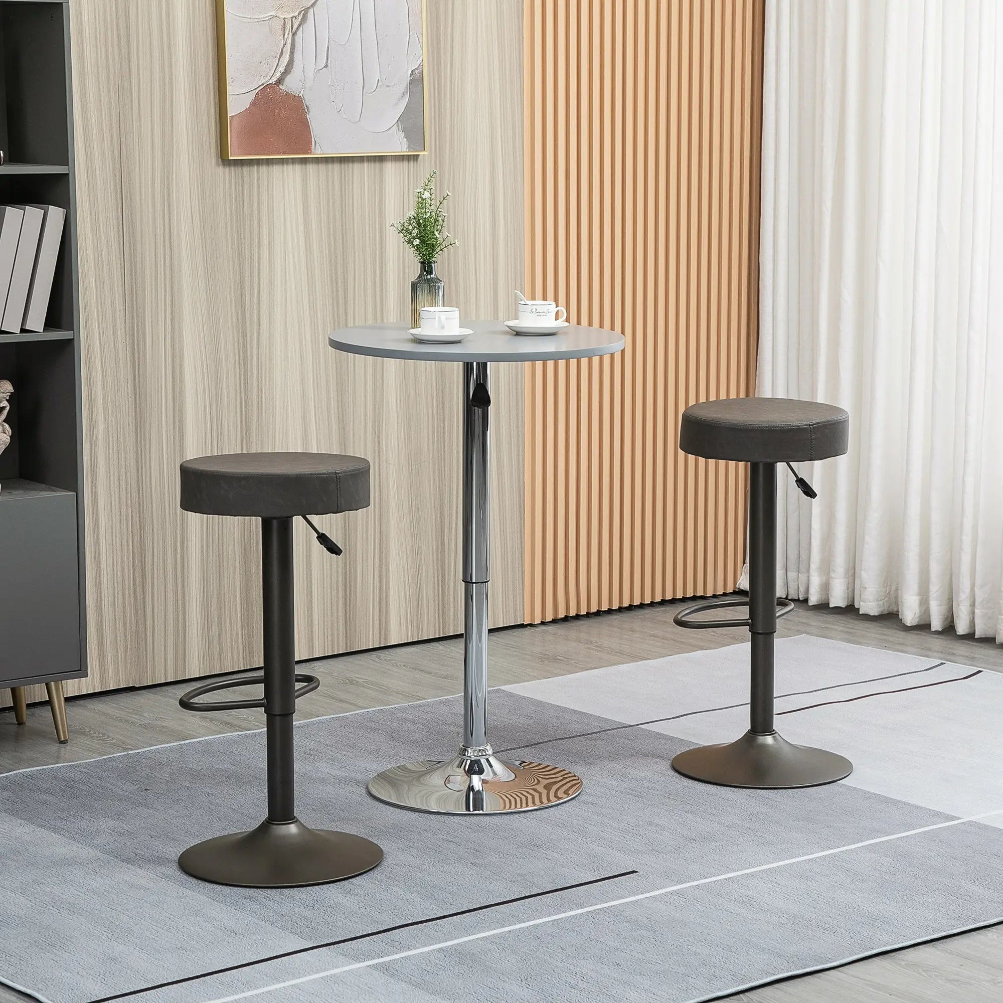 Adjustable Bar Stools Set of 2, Swivel with Footrest, PU Leather Round Top, Dark Grey Bar Stools at Gallery Canada