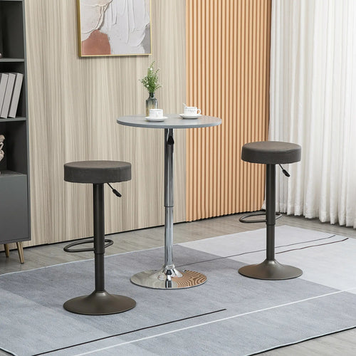 Adjustable Bar Stools Set of 2, Swivel with Footrest, PU Leather Round Top, Dark Grey