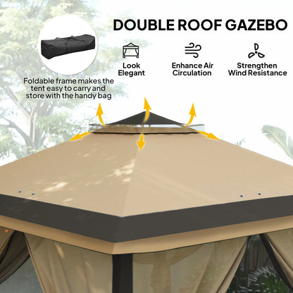 11' x 11' Pop Up Gazebo, Double Roof, Foldable, Adjustable, Beige Pop Up Canopies at Gallery Canada