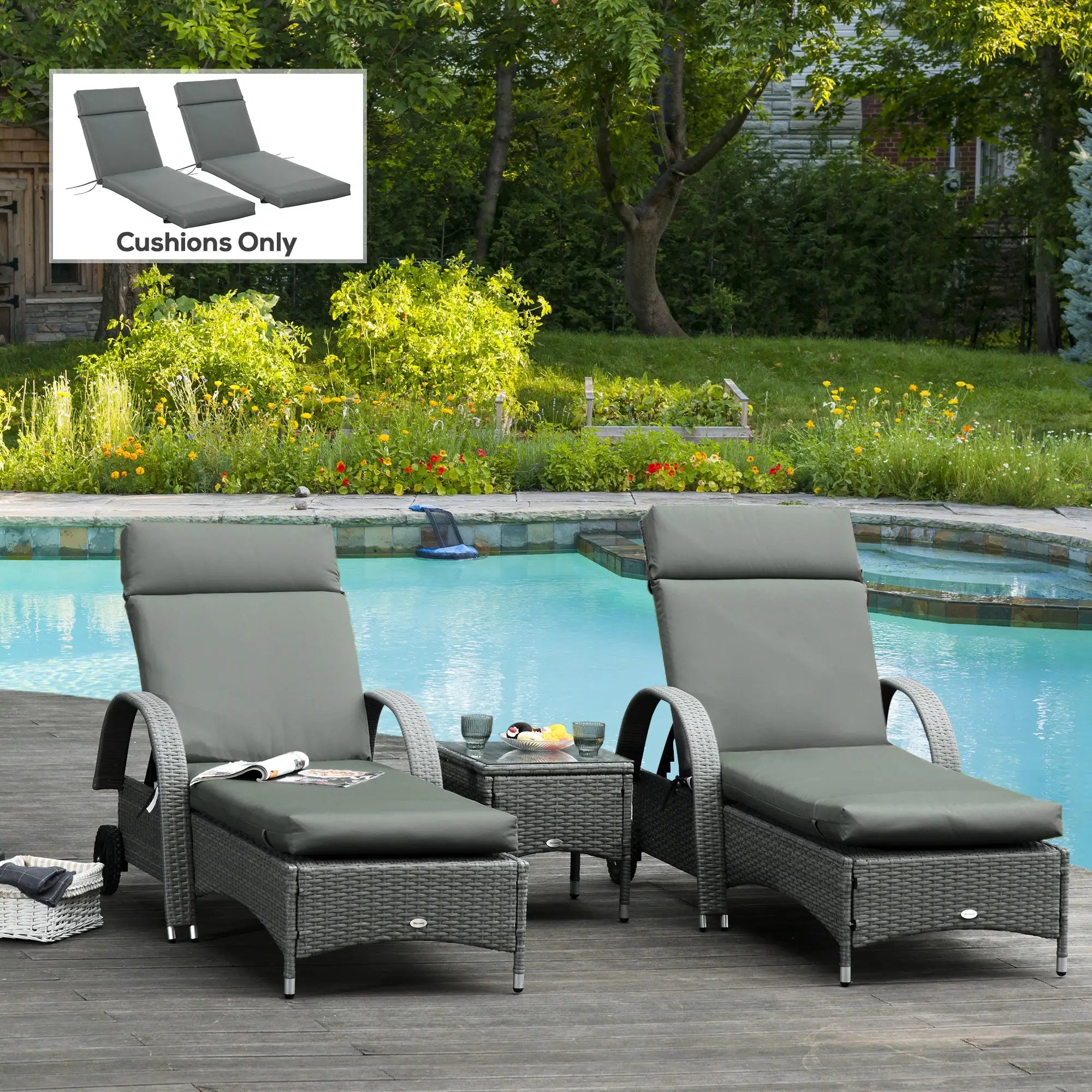 Outdoor Lounge Chair Cushion Set, 77.2