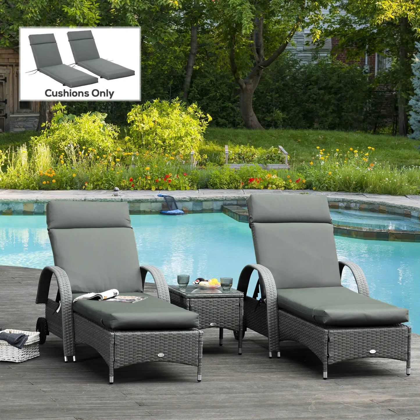 Outdoor Lounge Chair Cushion Set, 77.2" x 21.7", Dark Grey Patio Chair Cushions at Gallery Canada