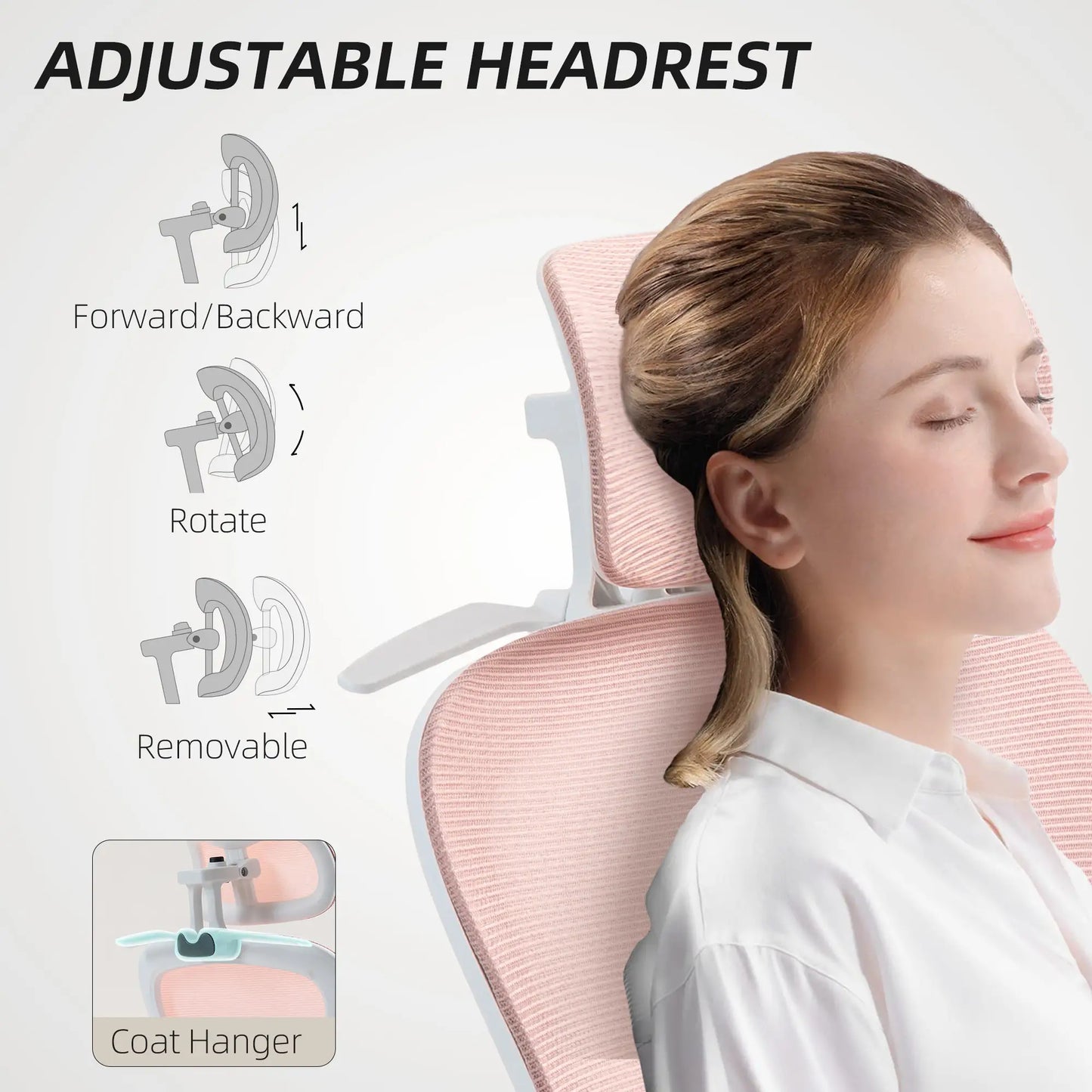 Mesh Office Chair, Ergonomic Desk Chair, Flip-up Armrest, Rotatable Headrest, Adjustable Lumbar Support, Pink Office Chairs at Gallery Canada