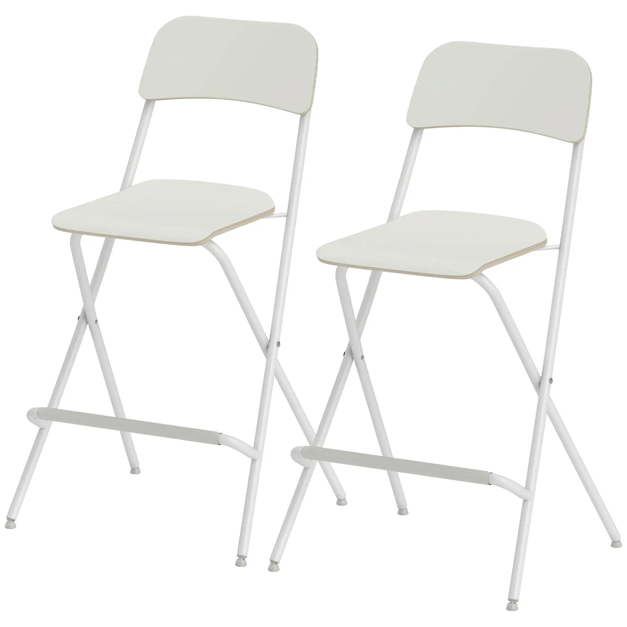 Folding Bar Stools Set of 2, Counter Height, Wooden Effect Seat, Steel Frame, White Bar Stools White at Gallery Canada