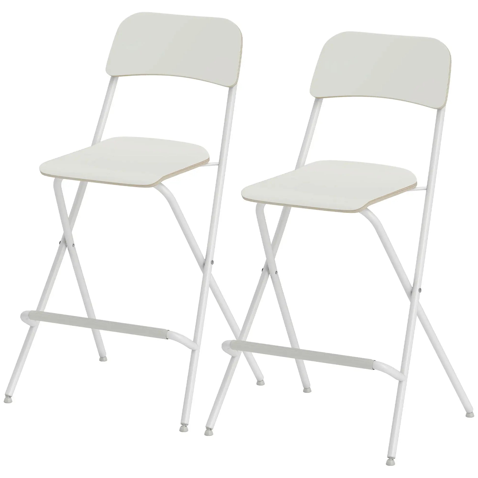 Folding Bar Stools Set of 2, Counter Height, Wooden Effect Seat, Steel Frame, White Bar Stools White at Gallery Canada