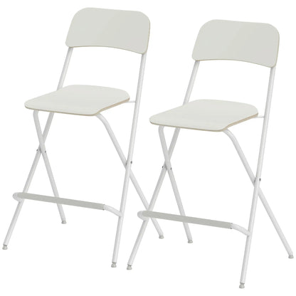 Folding Bar Stools Set of 2, Counter Height, Wooden Effect Seat, Steel Frame, White Bar Stools White at Gallery Canada