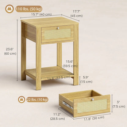 Nightstand Set of 2 With Drawer & Shelf, Natural Wood, Natural Wood Side Tables at Gallery Canada