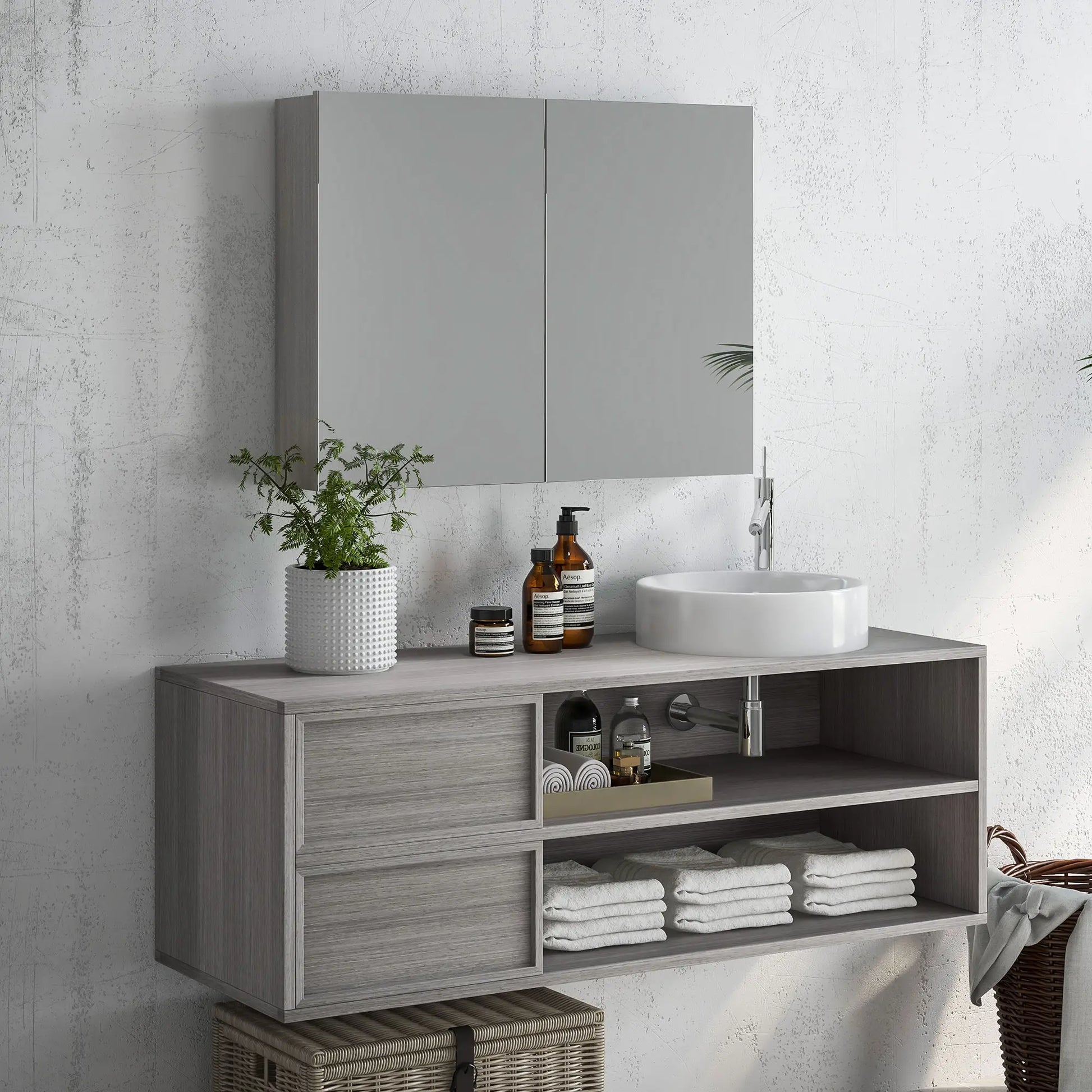Wall-Mounted Bathroom Mirror Cabinet, Double Doors, Adjustable Shelf, Grey Mirror Medicine Cabinets at Gallery Canada