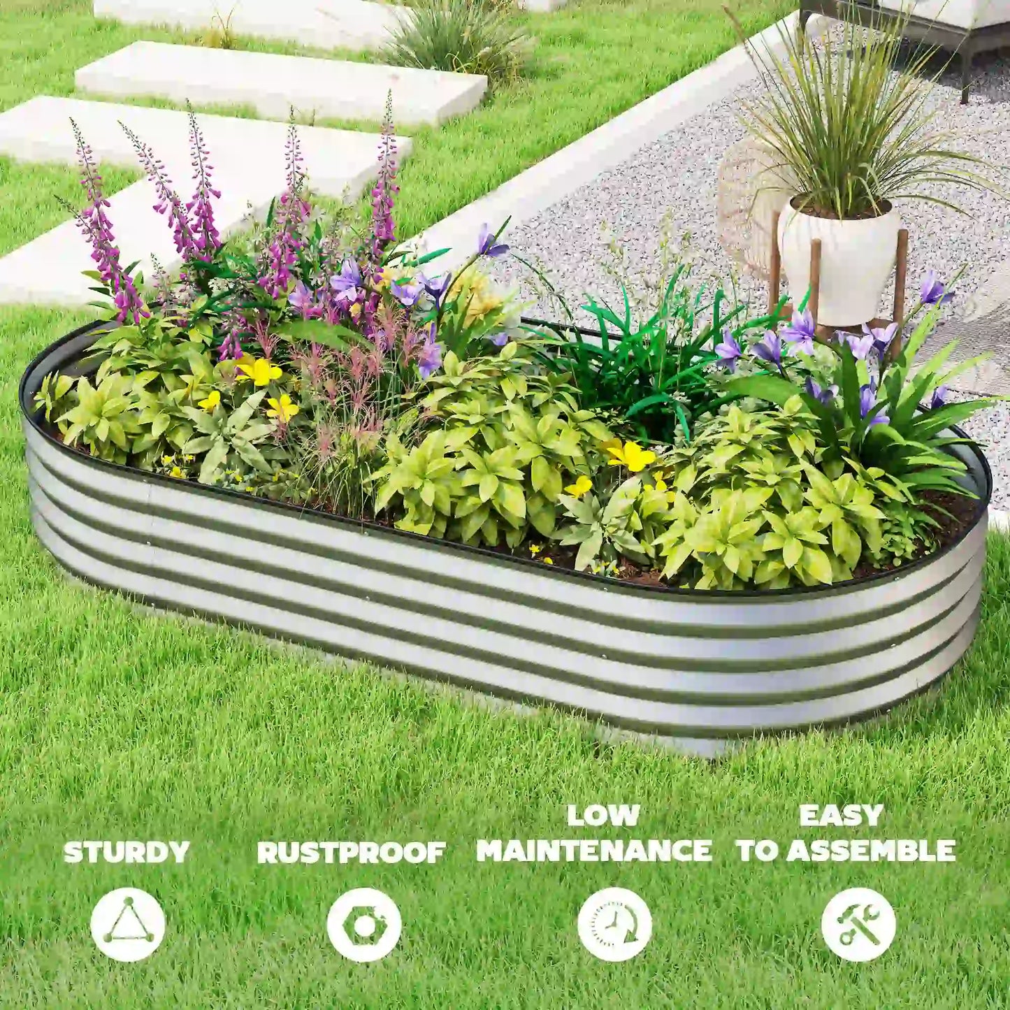 6' x 3' x 1' Galvanized Raised Garden Bed, Metal Plant Stake, Silver Raised Garden Beds at Gallery Canada