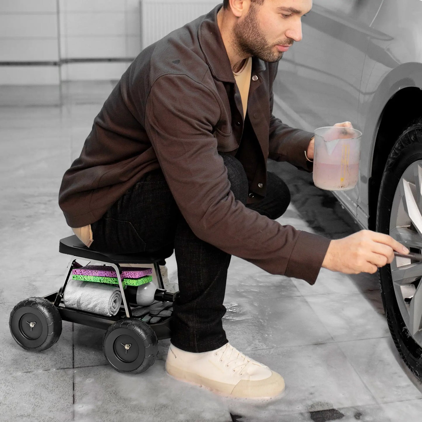 Rolling Garden Stool With Tool Tray, 19.7" x 19.3" x 12.6", Black Garden Accessories at Gallery Canada