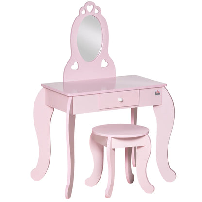 Kids Vanity Set with Mirror, Stool, Drawer, 3-6 Years, Pink Toy Vanity at Gallery Canada
