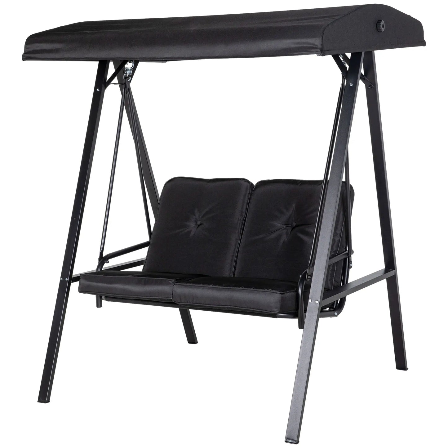 2-Seater Outdoor Porch Swing, Adjustable Canopy, Black Patio Swings with Stand Black at Gallery Canada