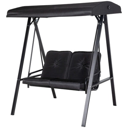 2-Seater Outdoor Porch Swing, Adjustable Canopy, Black Patio Swings with Stand Black at Gallery Canada