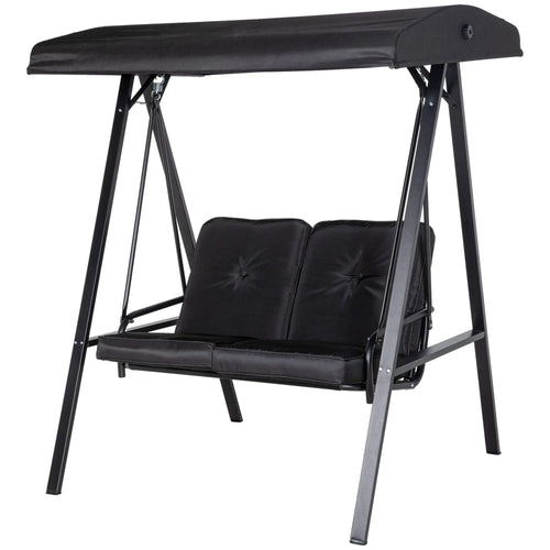 2-Seater Outdoor Porch Swing, Adjustable Canopy, Black