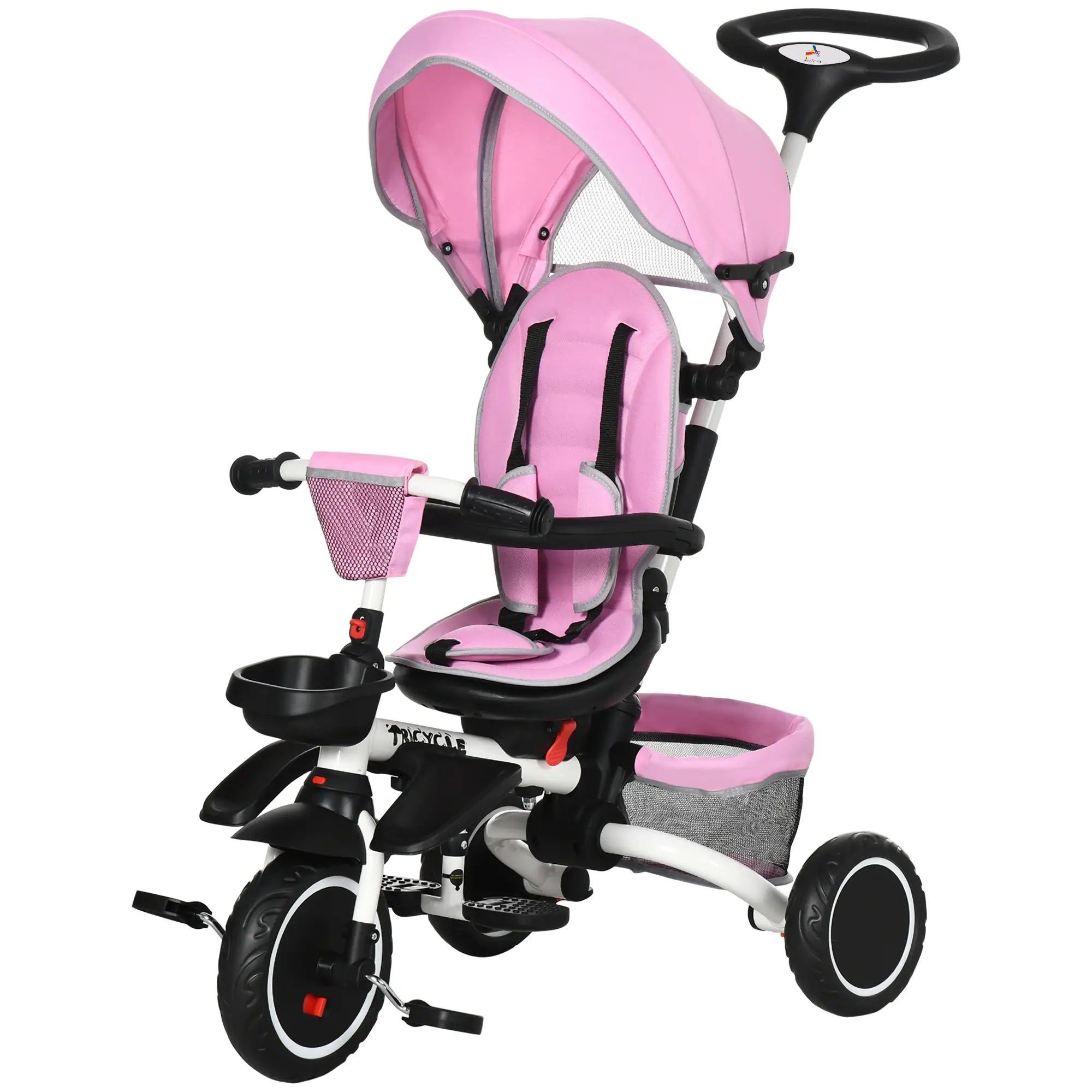 6-in-1 Toddler Tricycle, Foldable, Adjustable Seat, Push Handle, Pink Tricycles for Kids at Gallery Canada