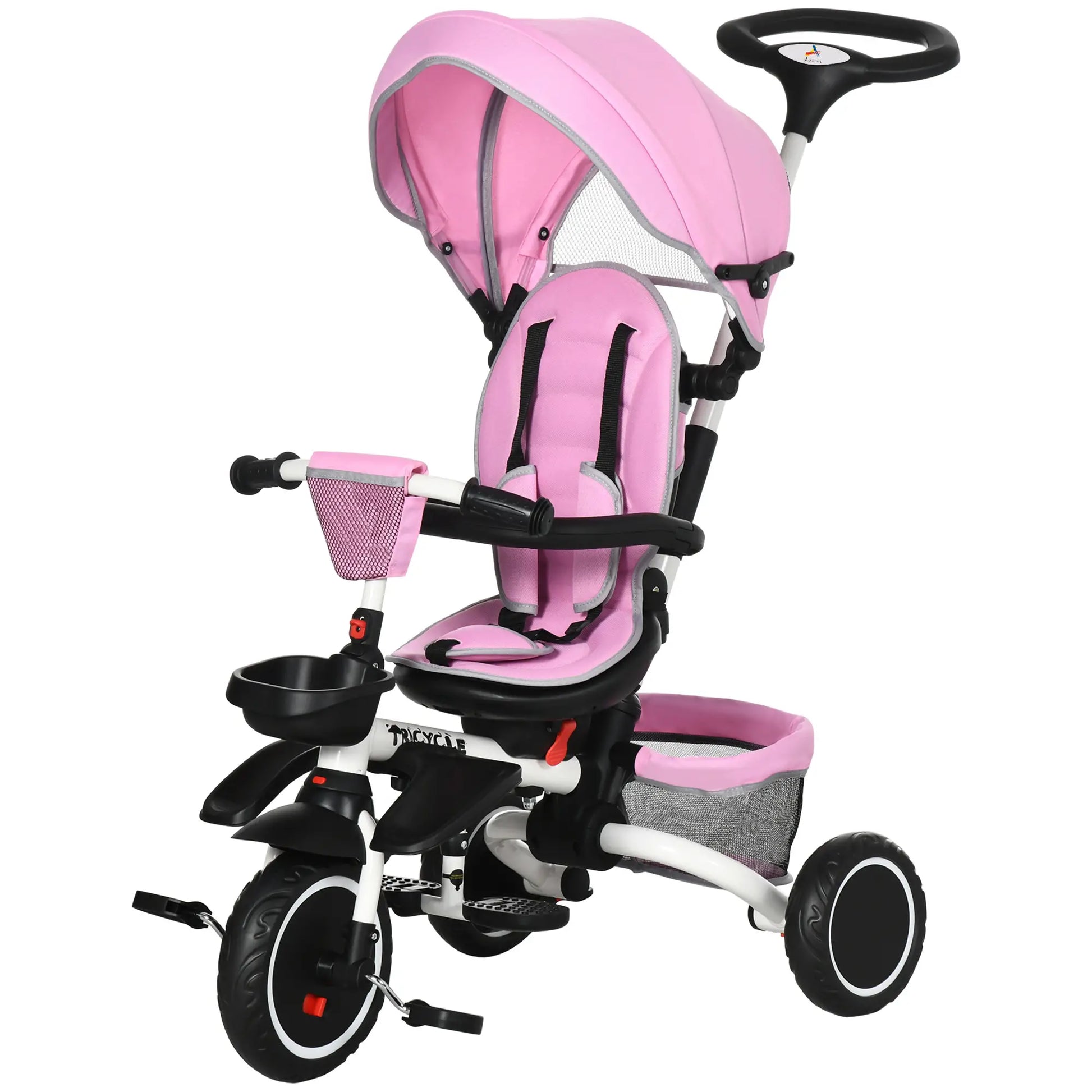 6-in-1 Toddler Tricycle, Foldable, Adjustable Seat, Push Handle, Pink Tricycles for Kids at Gallery Canada