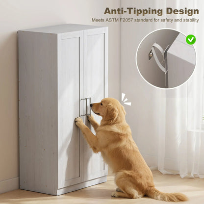 White Wood Effect Wardrobe Cabinet, 2 Doors With Hanging Rod, White