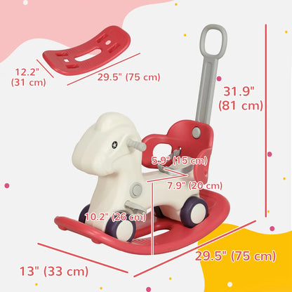 4 in 1 Kids Rocking Horse, Detachable Balance Board, Push Handle, Red Rocking Horses at Gallery Canada