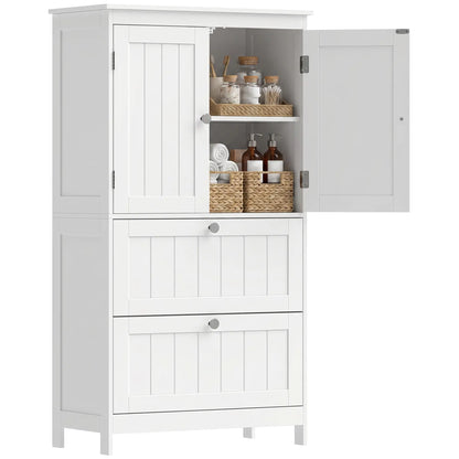 Narrow Bathroom Cabinet, 2 Drawers, Adjustable Shelf, White