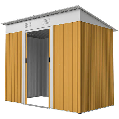 7' x 4' Metal Storage Shed, Outdoor Garden Tool Organizer, Yellow