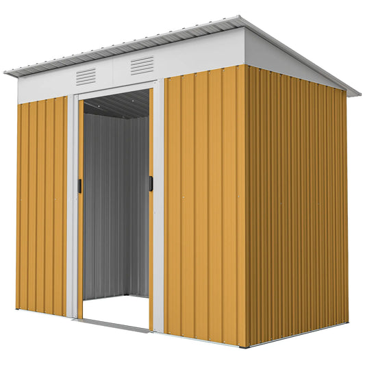 7' x 4' Metal Storage Shed, Outdoor Garden Tool Organizer, Yellow