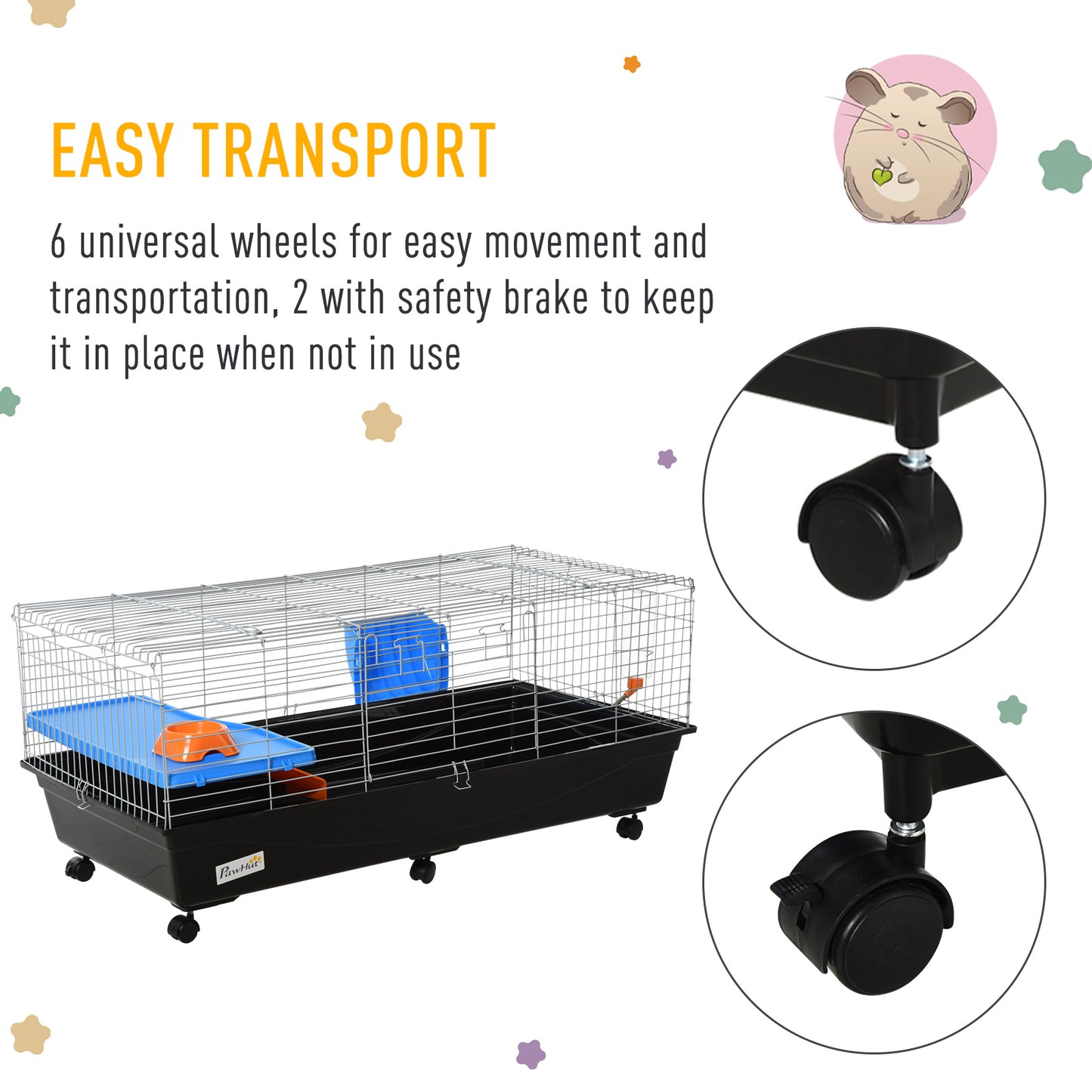 47" Small Animal Cage, Rolling Guinea Pig Cage with Food Dish, Water Bottle, Hay Feeder, Platform, Ramp, Black at Gallery Canada