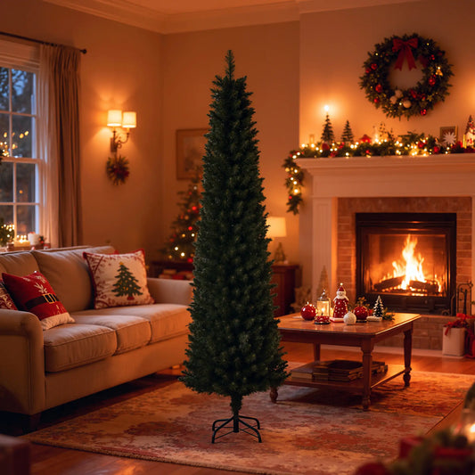 6FT Artificial Christmas Pencil Tree, Foldable Black Stand, Green Artificial Christmas Trees Green at Gallery Canada