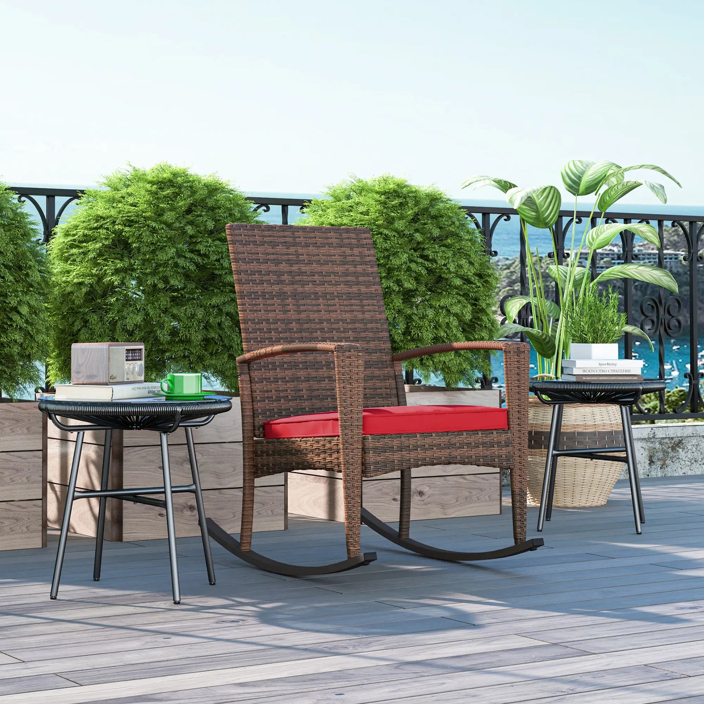 Outdoor PE Rattan Rocking Chair, Garden Glider, Wine Red Outdoor Rocking Chairs at Gallery Canada