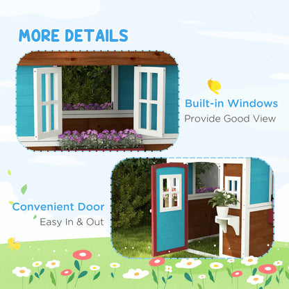 Wooden Playhouse for Kids Outdoor with Door, Windows, Planter Pots and Boxes for Toddlers 3-8 Years, Beige Play Houses at Gallery Canada