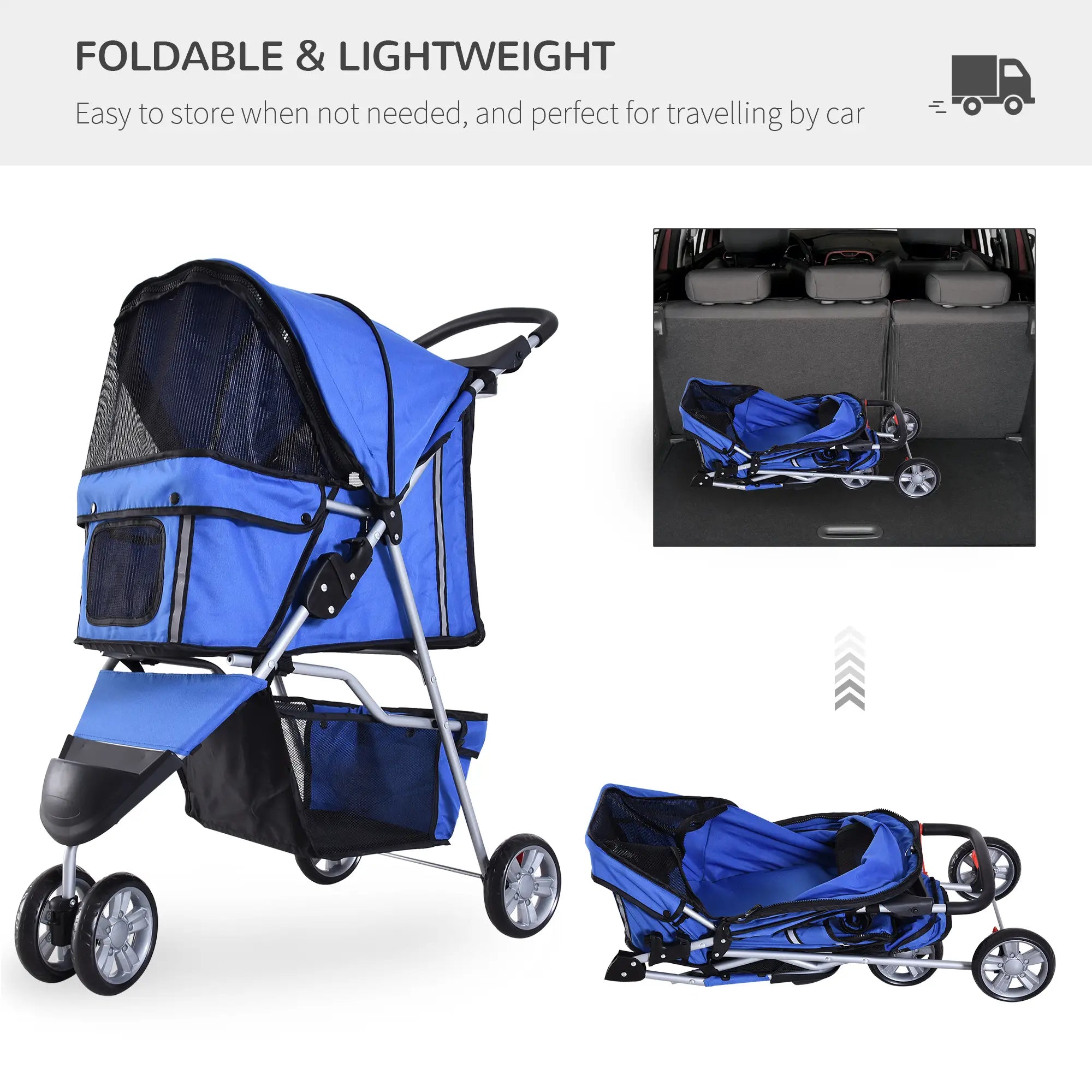3 Wheel Foldable Dog Stroller, Storage Basket, Adjustable Canopy, Blue Dog Bike Trailers & Strollers at Gallery Canada