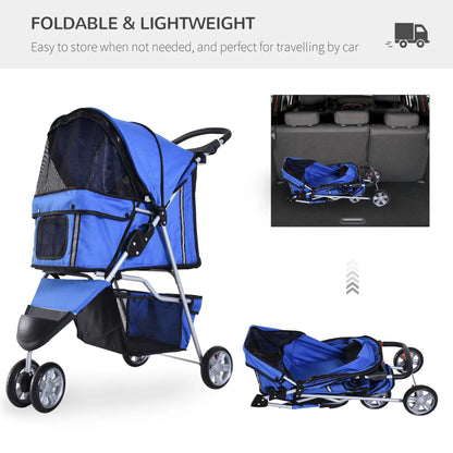 3 Wheel Foldable Dog Stroller, Storage Basket, Adjustable Canopy, Blue Dog Bike Trailers & Strollers at Gallery Canada
