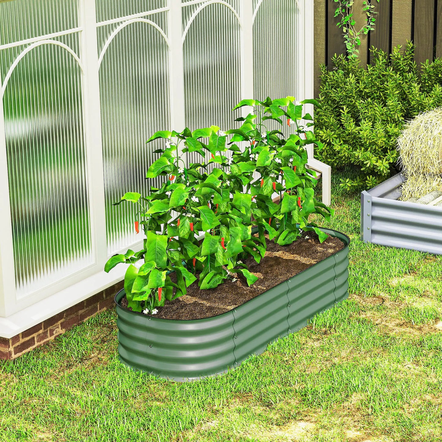 4.9 x 2 x 1ft Galvanized Raised Garden Bed Kit, Metal Planter Box, Green