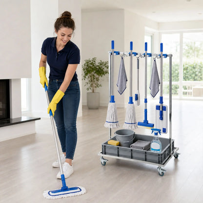 Cleaning Rolling Janitor Cart With Locking Wheels And Drip Tray