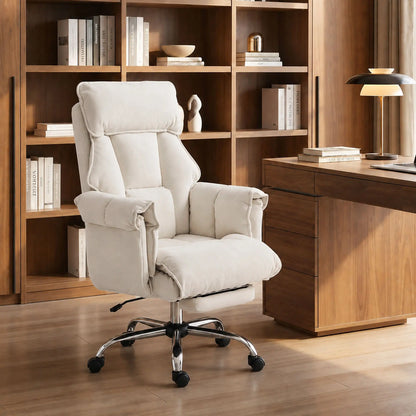 Desk Chair With Footrest, Adjustable Backrest, Cream White, Cream White