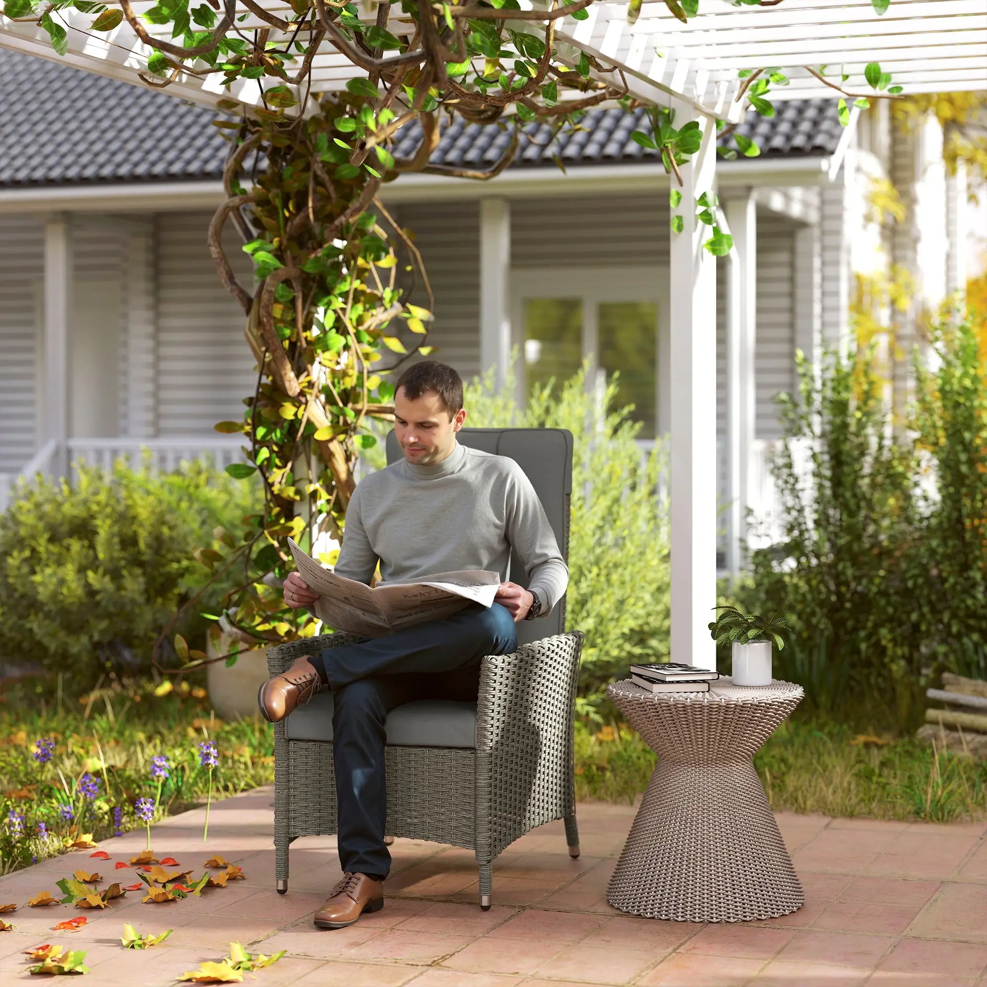Wicker Outdoor Recliner Chair, Adjustable Backrest With Cushion, Grey Wicker Chaise Loungers at Gallery Canada