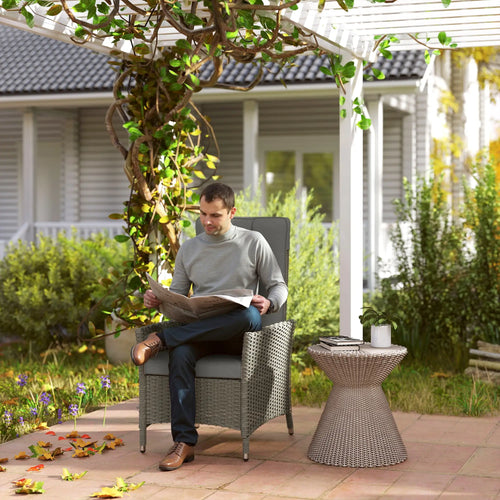 Wicker Outdoor Recliner Chair, Adjustable Backrest With Cushion, Grey