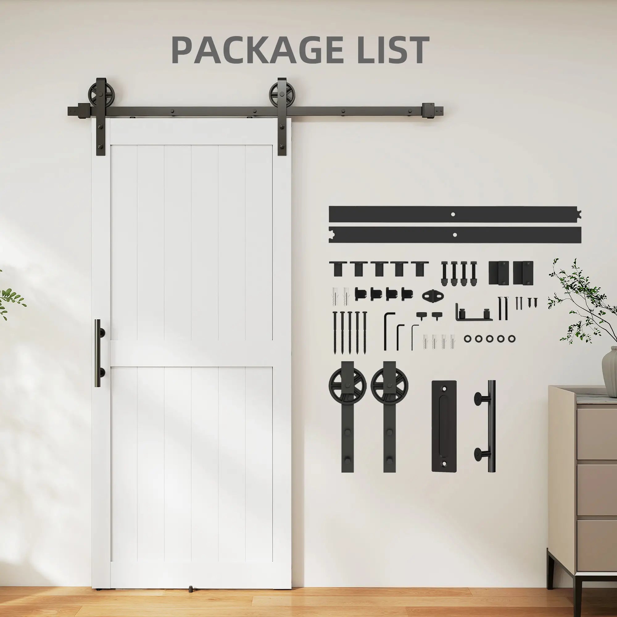 36inx84in Barn Door, 6FT Sliding Hardware Kit, White Door Hardware at Gallery Canada