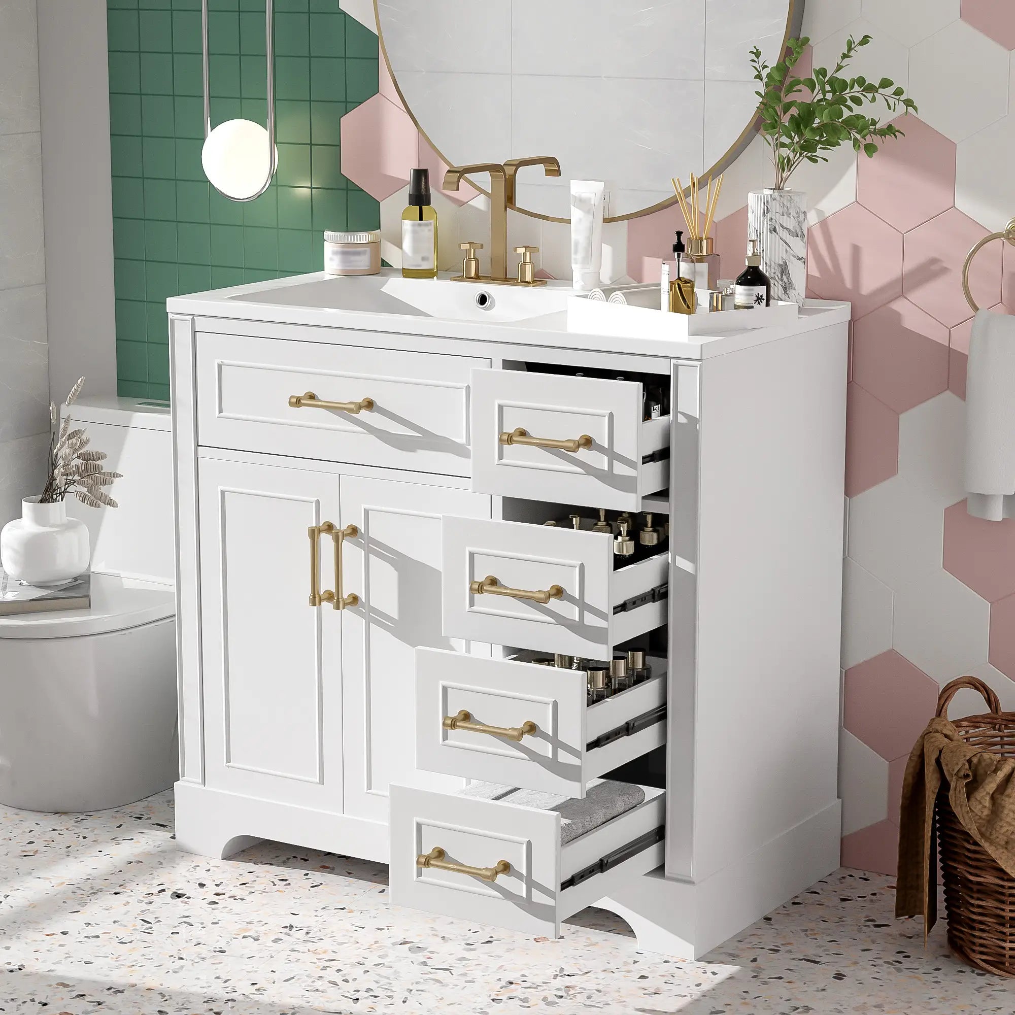 Bathroom Vanity, Ceramic Sink, Soft-Close Doors, 36