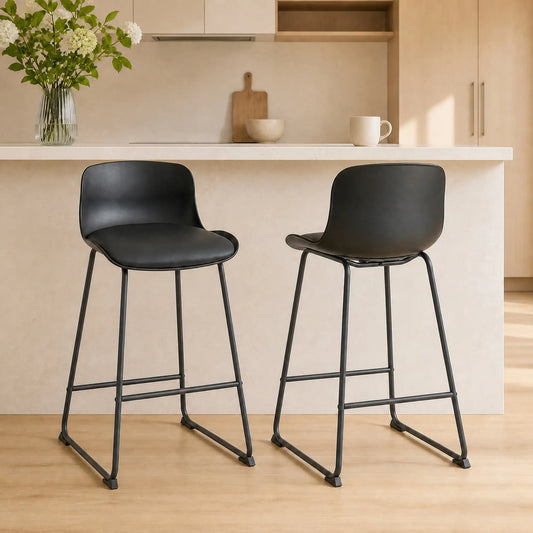 Modern Bar Stools Set of 2, PU Leather, Counter Height, Black Bar Stools Black at Gallery Canada