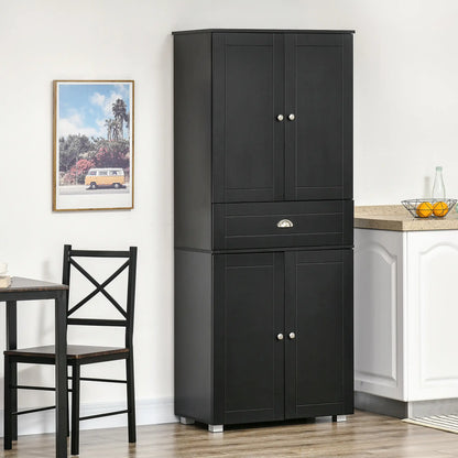 72" Kitchen Pantry Cabinet, 4 Doors, 3 Adjustable Shelves, Black Kitchen Pantry Cabinets at Gallery Canada