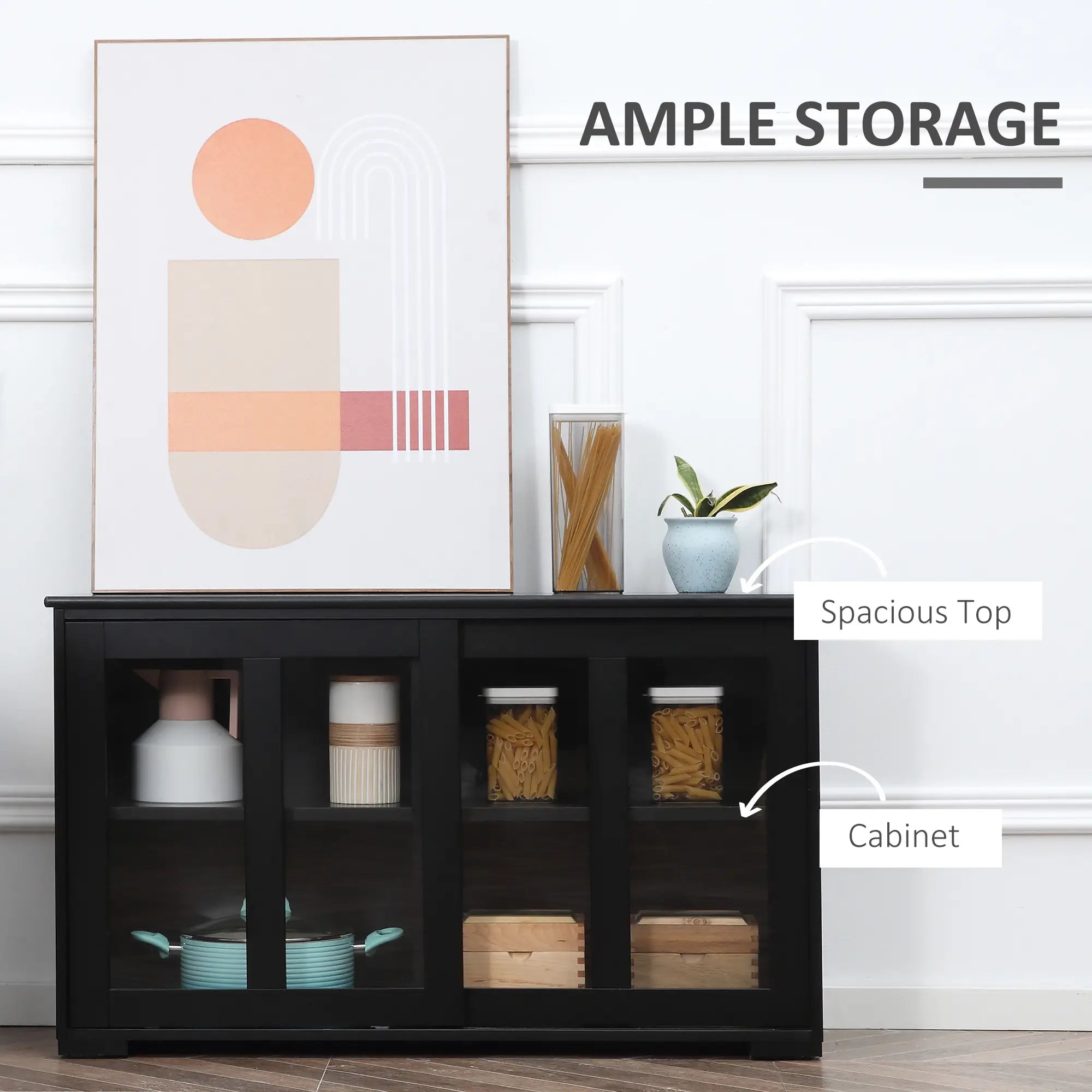 Modern Kitchen Sideboard, Stackable Storage Cabinet, Sliding Glass Door, Black Bar Cabinets at Gallery Canada