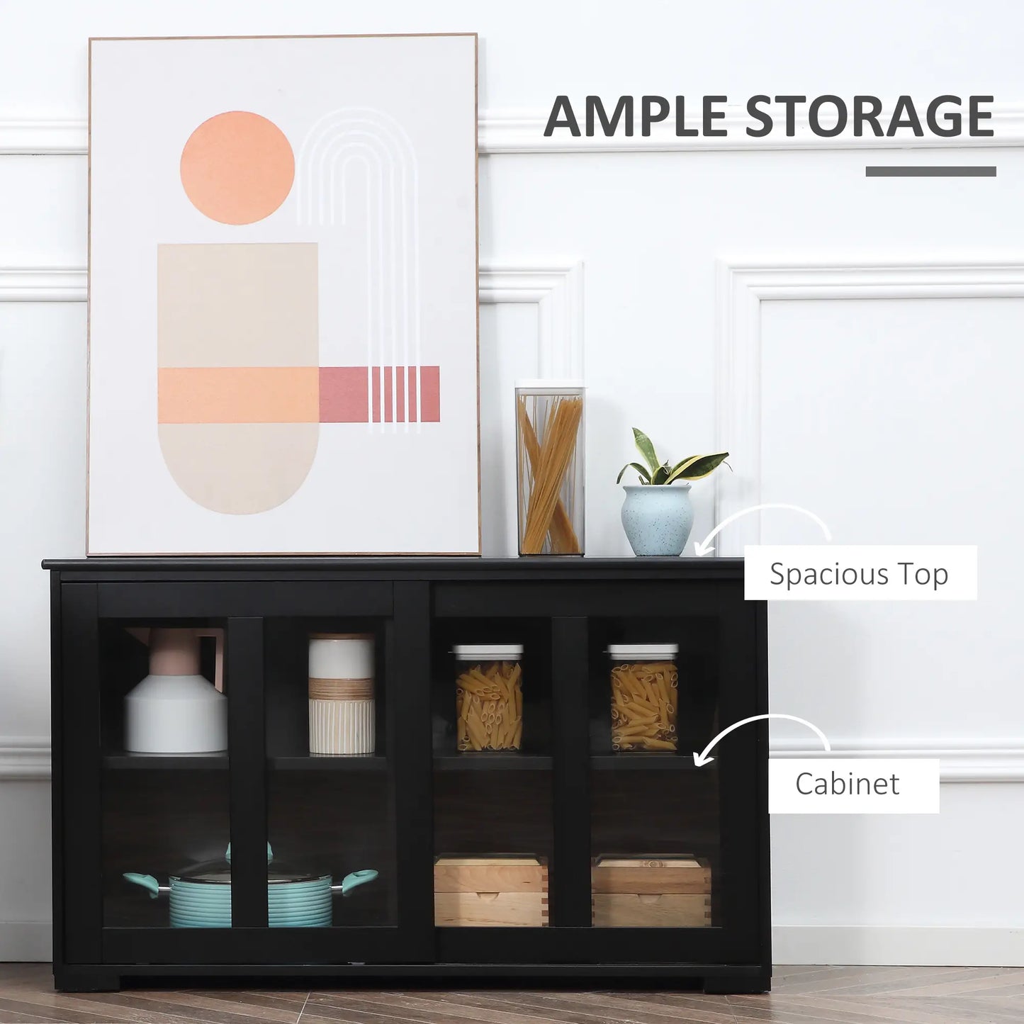 Modern Kitchen Sideboard, Stackable Storage Cabinet, Sliding Glass Door, Black Bar Cabinets at Gallery Canada