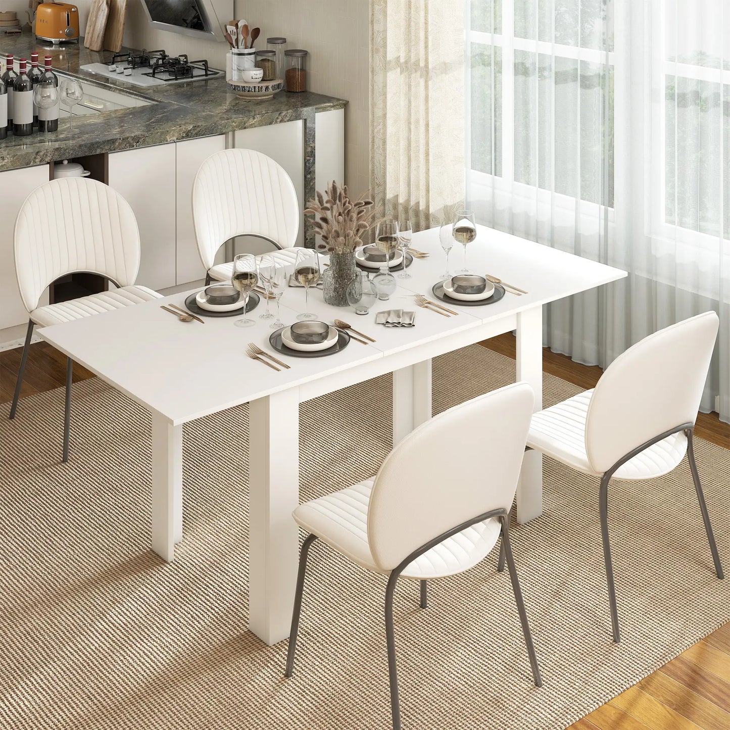 Modern Extendable Dining Table, 55.1 x 31.5 in, For 6-8 People, White Dining Tables at Gallery Canada