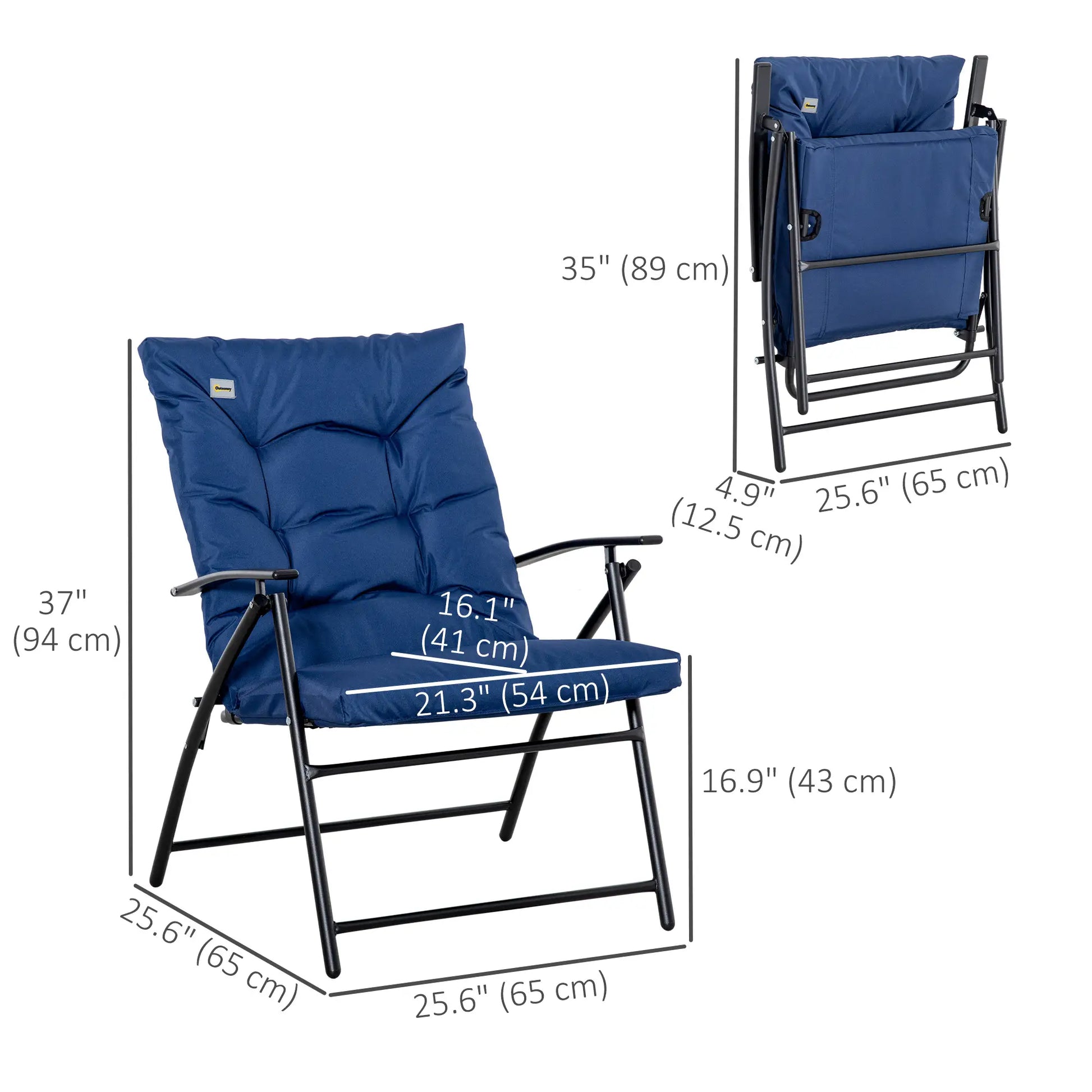 Foldable Lounge Chair, Fabric Recliner, Outdoor Lounger with Armrest, Blue Patio Chairs at Gallery Canada