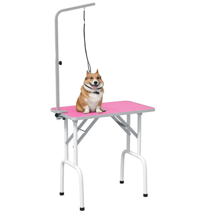 Foldable Pet Grooming Table, Adjustable Arm, Non-Slip Surface, Pink Dog Grooming Tables at Gallery Canada
