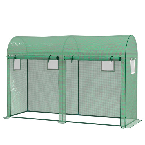 Outdoor Garden Greenhouse, Steel Tent, 2 Doors, 4 Windows, 9.8'x3.3'x6.6', Green
