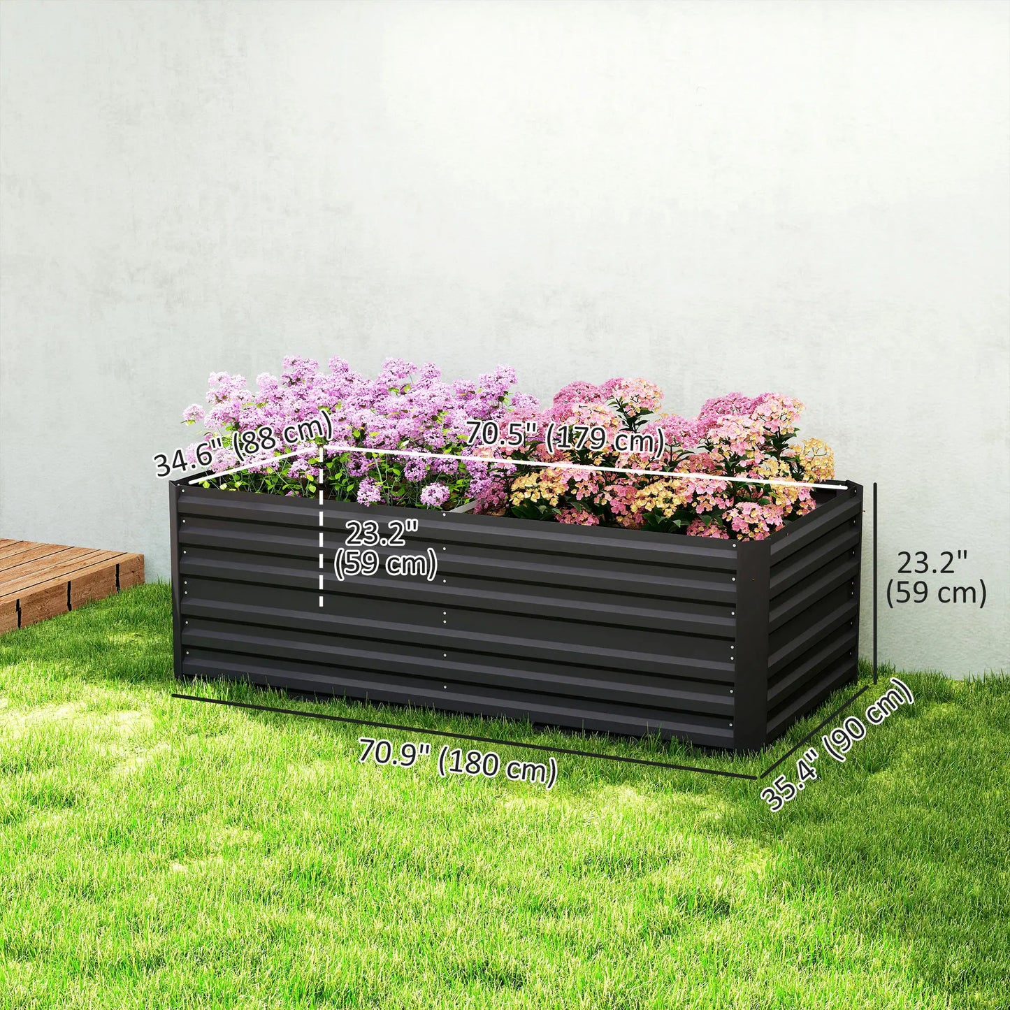Galvanized Raised Garden Bed, Steel Outdoor Planter, 71" x 35" x 23", Black Raised Garden Beds at Gallery Canada