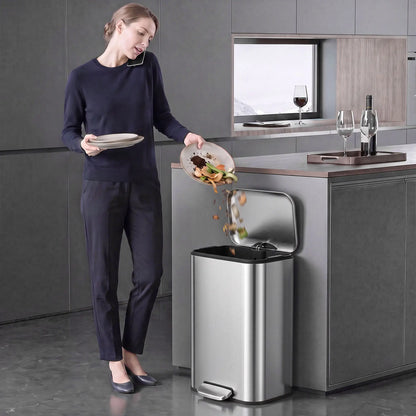 13.2 Gallon Slim Stainless Steel Trash Can, Silver, Silver